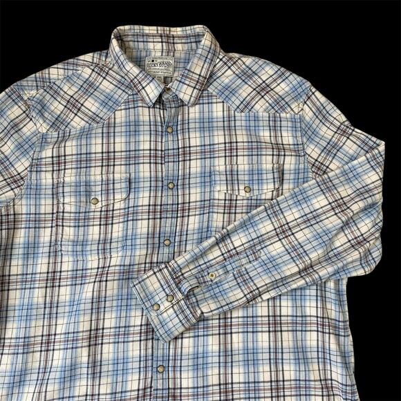 Lucky Brand Other - Lucky Brand Western Pearl Snap Shirt Men XXL Blue Plaid Saturday Stretch Cowboy